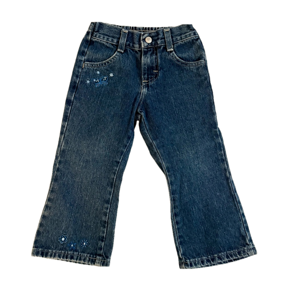 Vintage Kids Girls Y2K Lee Flare Dark Wash Butterfly Embroidered Jeans Size 3T